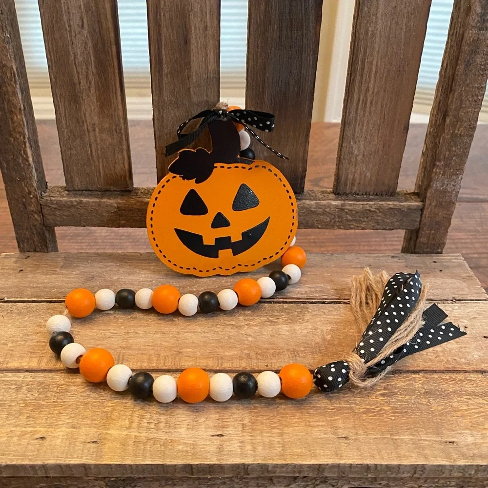 Halloween Beaded Garland Set Of 3, Candy Corn, Ghost & Jack-O-Lantern Garland